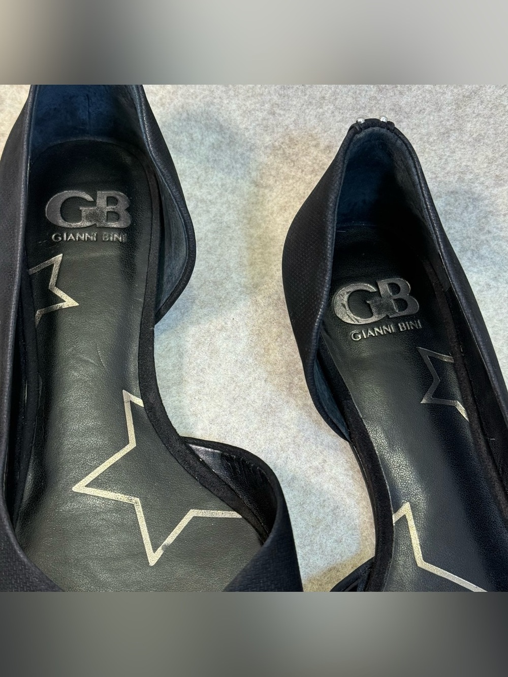Gianni Bini Black Pointed D'Orsay Flats with Silver Stud Heel - Picture 11 of 11